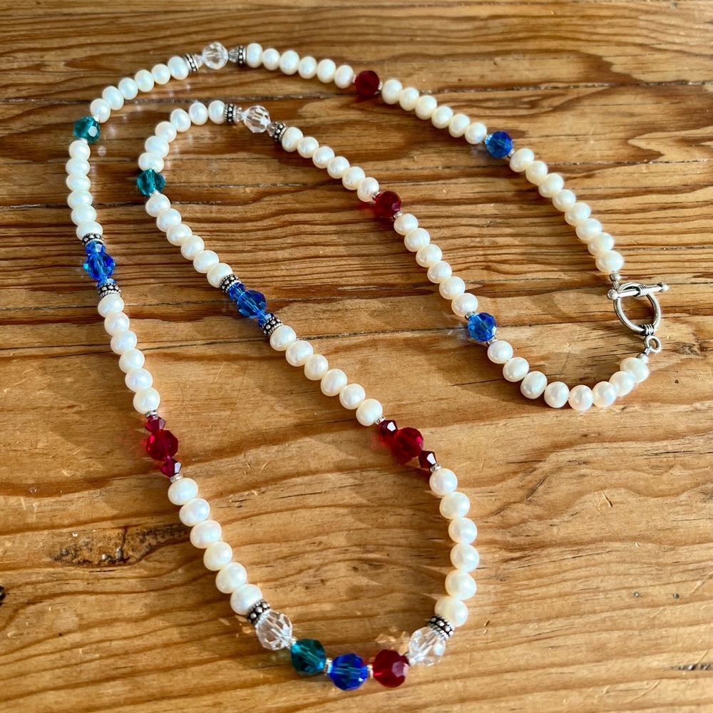 Pearl and Swarovski crystal long necklace